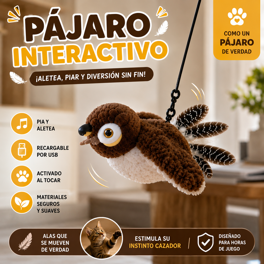 Cat Toy Interactive Flapping Bird with Catnip Rechargeable Simulation Bird Cat Toys Touch Activated Fluffy Plush Toys for Cats