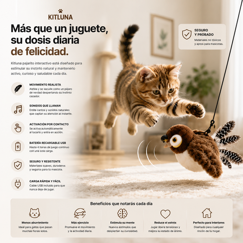 Cat Toy Interactive Flapping Bird with Catnip Rechargeable Simulation Bird Cat Toys Touch Activated Fluffy Plush Toys for Cats