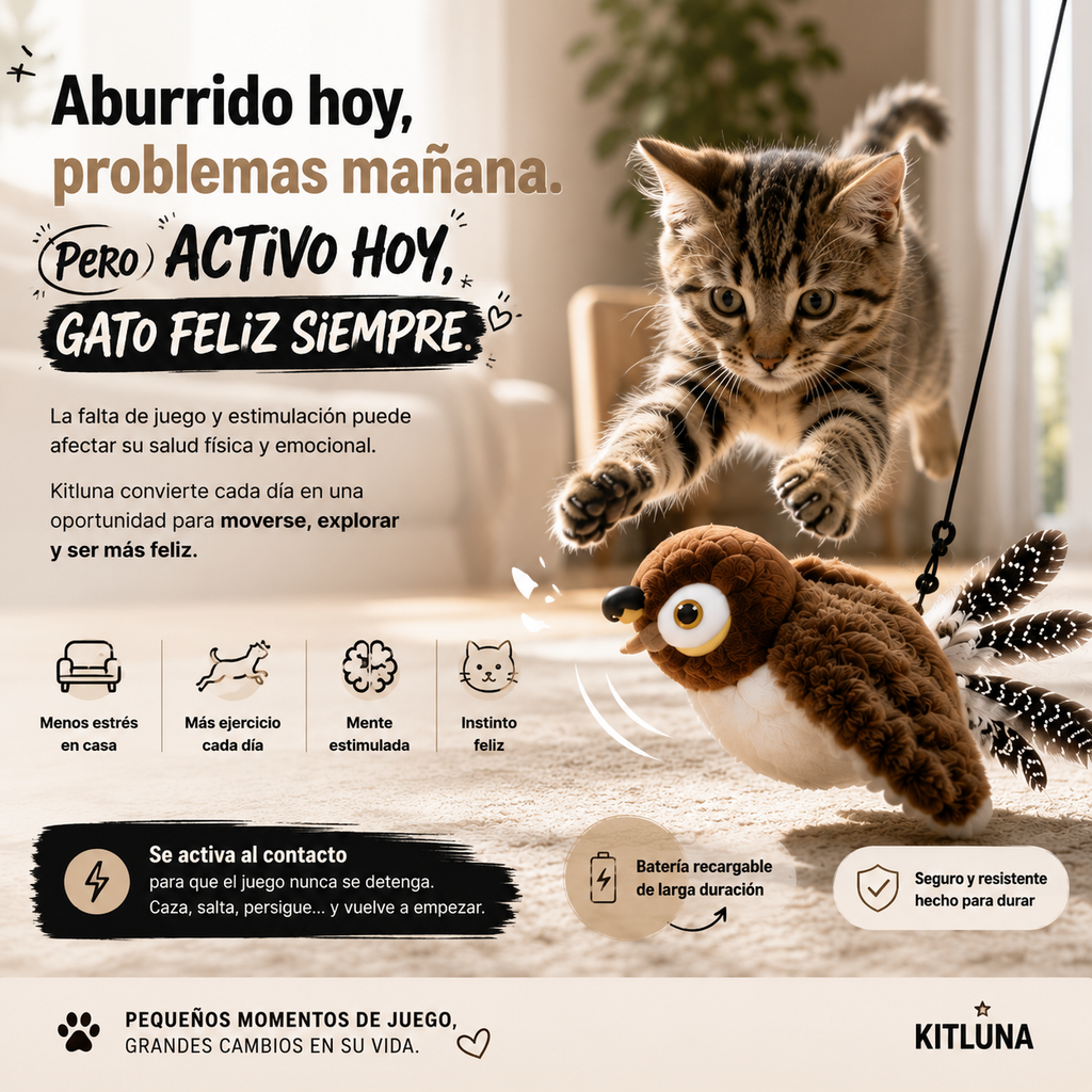 Cat Toy Interactive Flapping Bird with Catnip Rechargeable Simulation Bird Cat Toys Touch Activated Fluffy Plush Toys for Cats