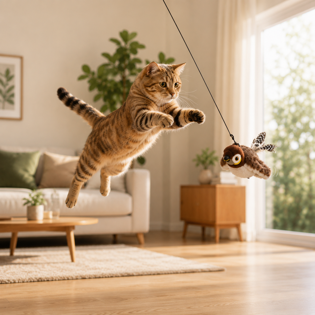 Cat Toy Interactive Flapping Bird with Catnip Rechargeable Simulation Bird Cat Toys Touch Activated Fluffy Plush Toys for Cats